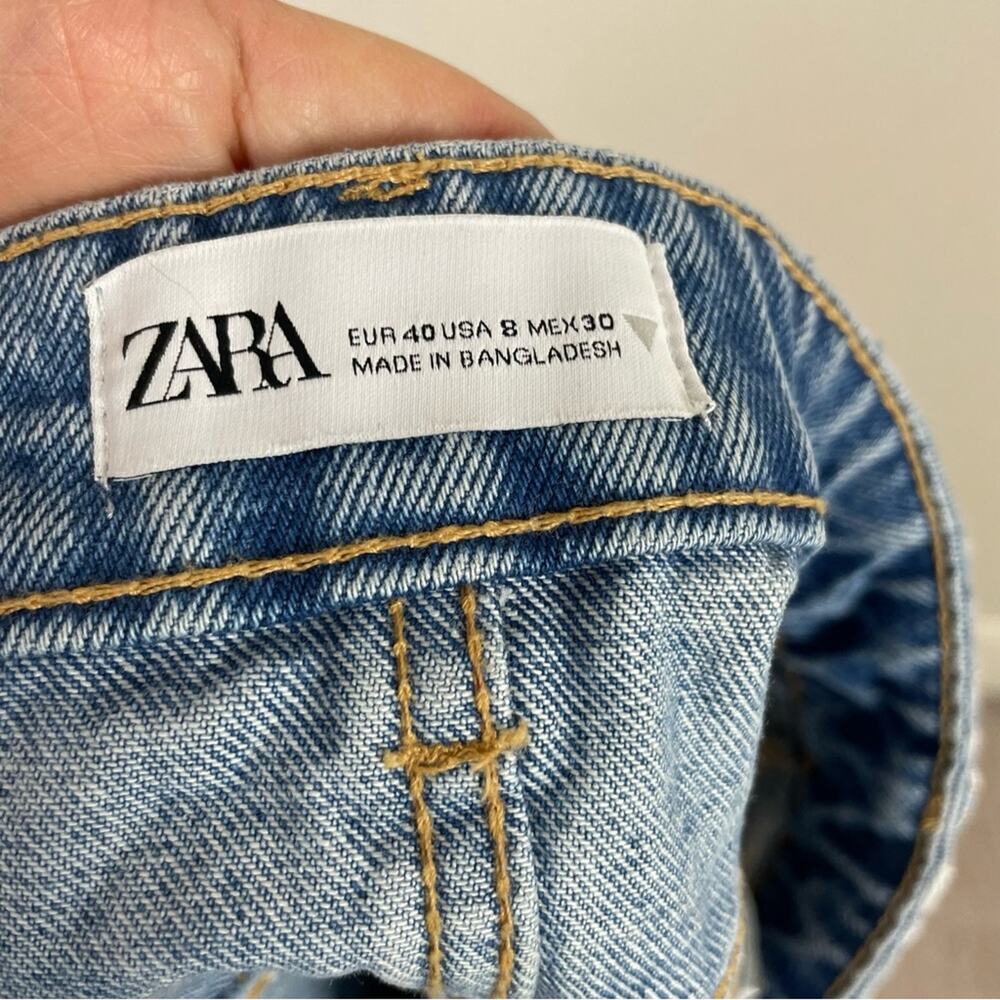 Zara Blue Denim Hi Rise Cut off Denim Shorts 8 - Picture 5 of 7